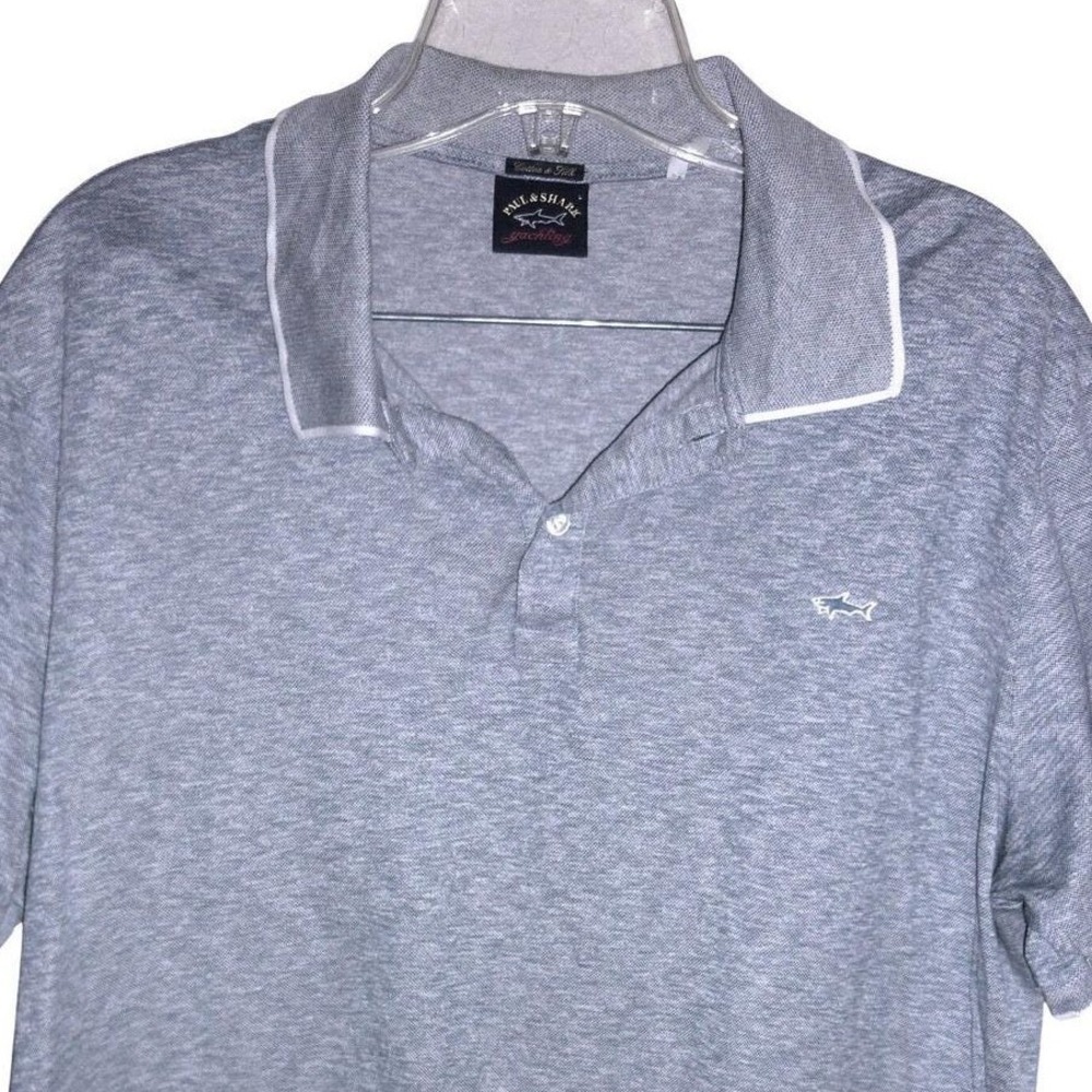 Paul and Shark Yachting Mens Grey Cotton Silk Polo Shirt Short Sleeve Logo L